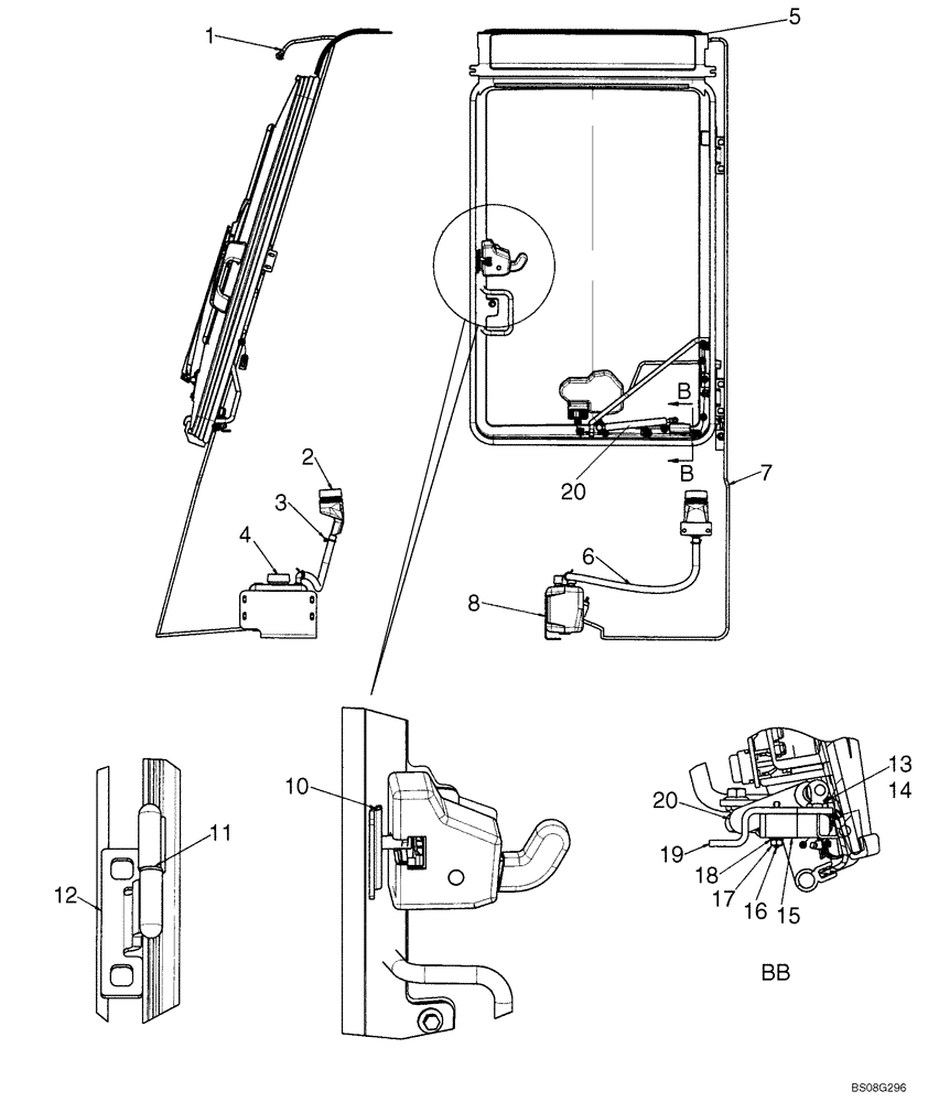 Схема запчастей Case 445 - (09-30) - CAB DOOR - WASHER SYSTEM, SHOCK, LATCH (09) - CHASSIS