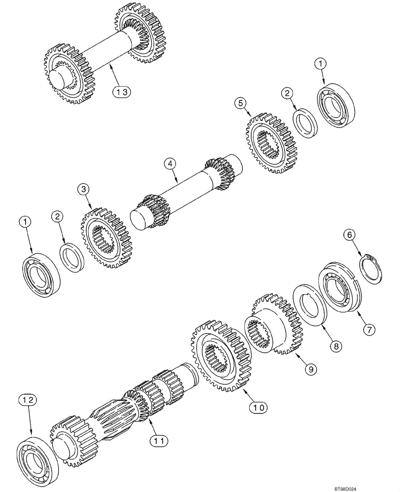 Схема запчастей Case 588G - (06-33) - TRANSMISSION ASSY (130786A2, A3 OR 130787A2, A3) - SHAFTS, IDLER AND PRIMARY (06) - POWER TRAIN