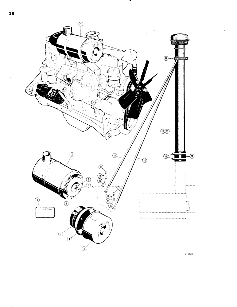 Схема запчастей Case 1150 - (038) - DRY TYPE AIR CLEANER AND EXTENSIONS (01) - ENGINE