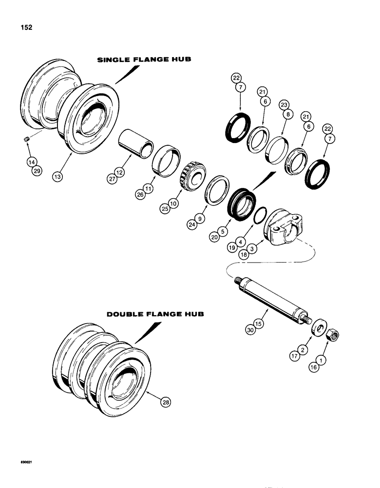 Схема запчастей Case 1150D - (152) - TRACK ROLLER - WITH SHAFT RETAINED BY NUTS, IF USED, R25660 TRACK ROLLER - SINGLE FLANGE (11) - TRACKS/STEERING