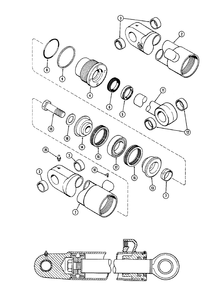 Схема запчастей Case 33S - (284) - G32588&G32589 STABILIZER CYL,W/SOLID TYPE INNER & OUTER WIPERS W/O GLAND ID RING 