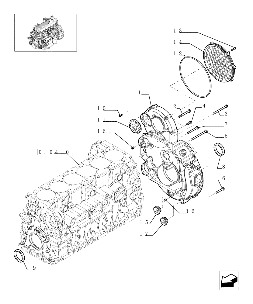 Схема запчастей Case F2CE9684E E002 - (0.04.3[01]) - FLYWHEEL CASE (504124669 - 504134507) 