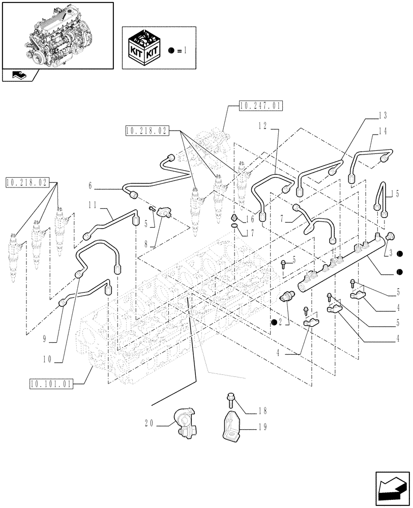 Схема запчастей Case F2CE9684U E151 - (10.218.03) - INJECTION EQUIPMENT - PIPING (504129899) (01) - ENGINE