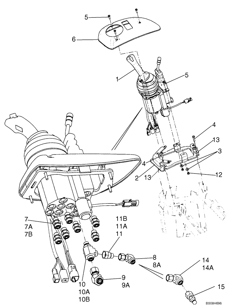 Схема запчастей Case 821E - (08-19) - LOADER CONTROL - JOYSTICK WITH SINGLE LEVER MOUNTING (08) - HYDRAULICS