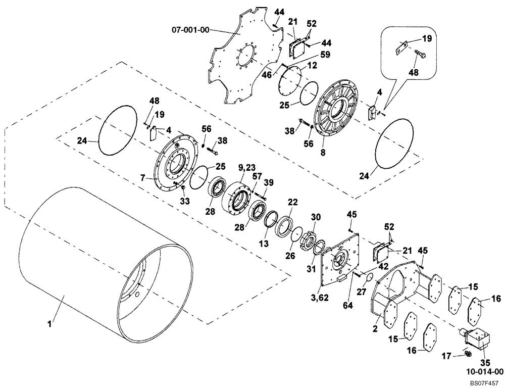 Схема запчастей Case SV208 - (12-008-00[01]) - VIBRATING DRUM, SMOOTH (GROUP 1) (ND104240) (09) - CHASSIS/ATTACHMENTS