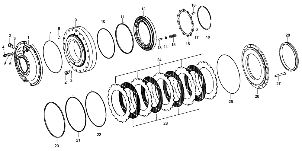 Схема запчастей Case 340B - (33A00000738[001]) - BRAKE ASSY, REAR AXLE (87363351) (11) - AXLES/WHEELS