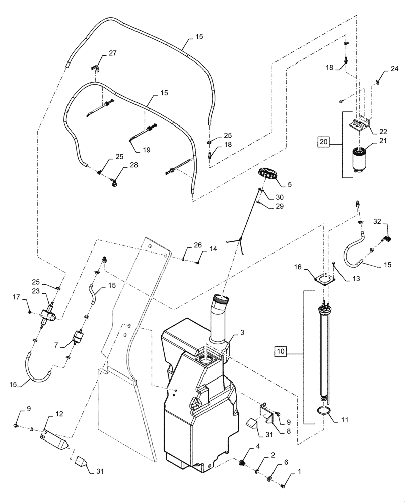 Схема запчастей Case TR270 - (10.210.AF) - FUEL LINE & TANK (10) - ENGINE