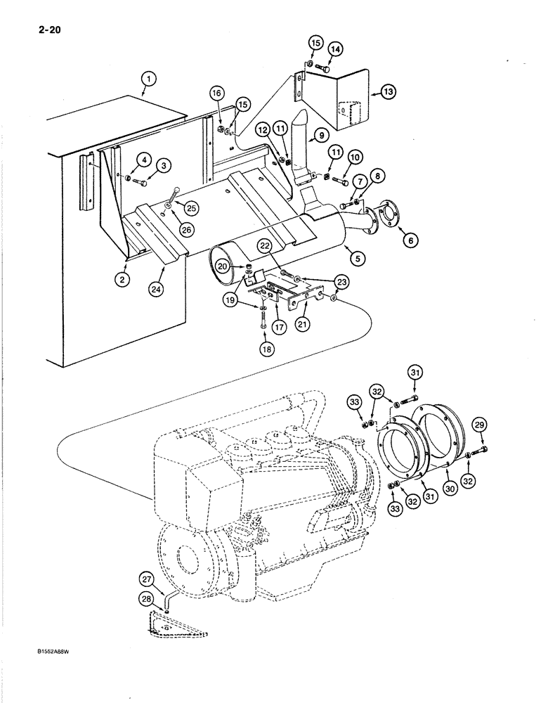 Схема запчастей Case 170B - (2-20) - EXHAUST SYSTEM AND ENGINE AIR COOLING ADAPTING PARTS, P.I.N. 74425 THRU 74456 (02) - ENGINE