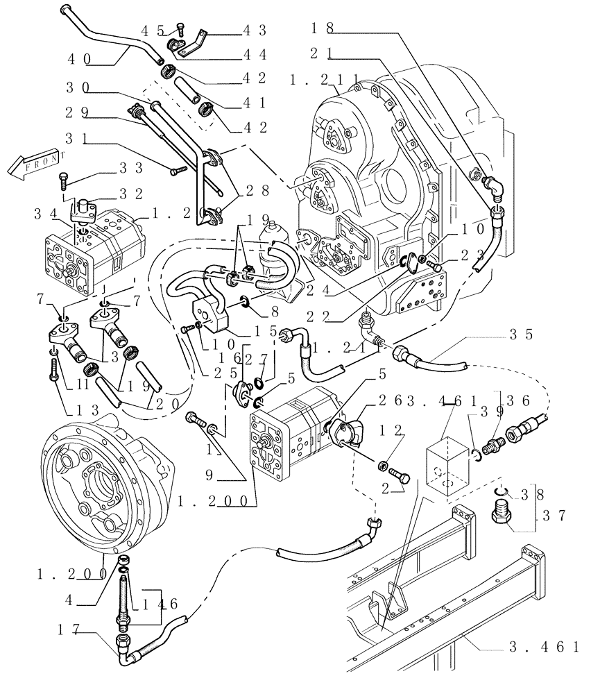 Схема запчастей Case 1850K - (1.220[01]) - TRANSMISSION LUBRICATION SYSTEM Hydrostatic Transmission