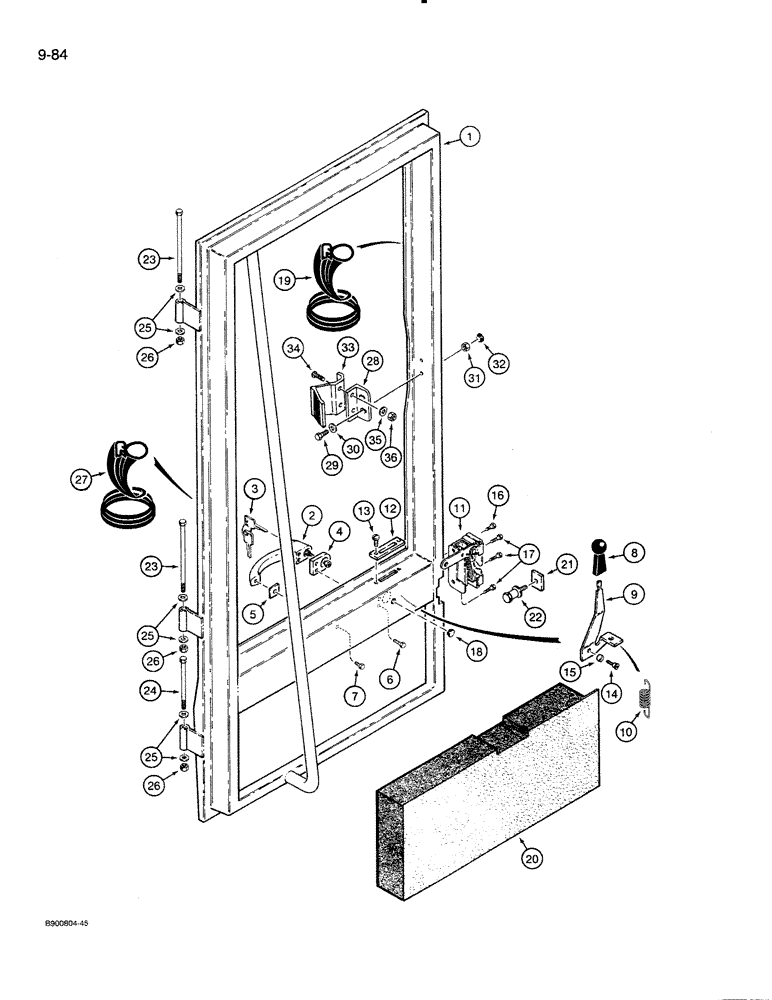 Схема запчастей Case 821 - (9-084) - CAB DOOR AND MOUNTING, CABS WITH PLASTIC LATCHES FOR WINDOW (09) - CHASSIS/ATTACHMENTS