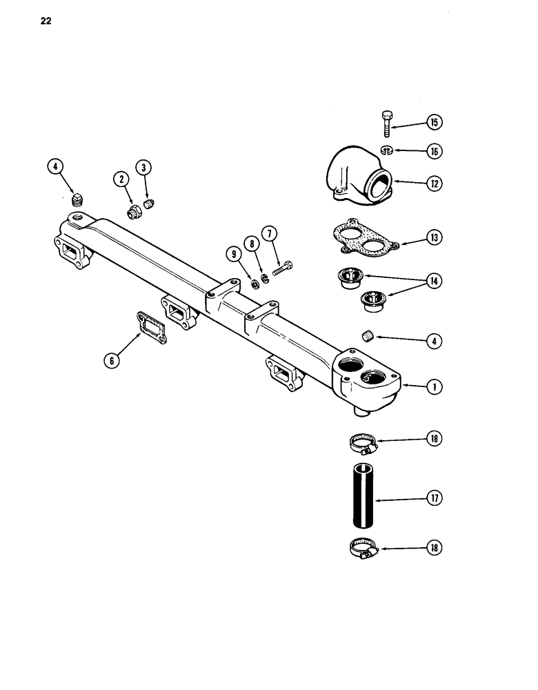 Схема запчастей Case 880C - (022) - WATER MANIFOLD AND THERMOSTAT, 504BD DIESEL ENGINE (01) - ENGINE