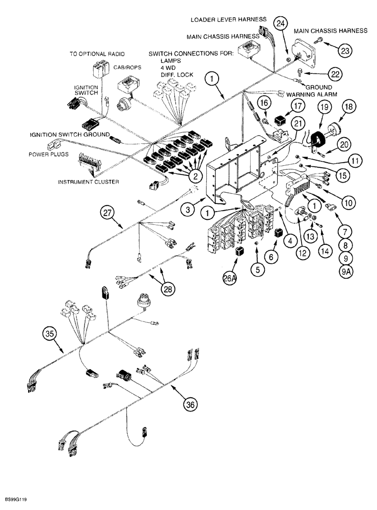 Схема запчастей Case 580SL - (4-018) - SIDE CONSOLE INSTRUMENT HARNESS, OPTIONAL EQUIPMENT HARNESSES (04) - ELECTRICAL SYSTEMS