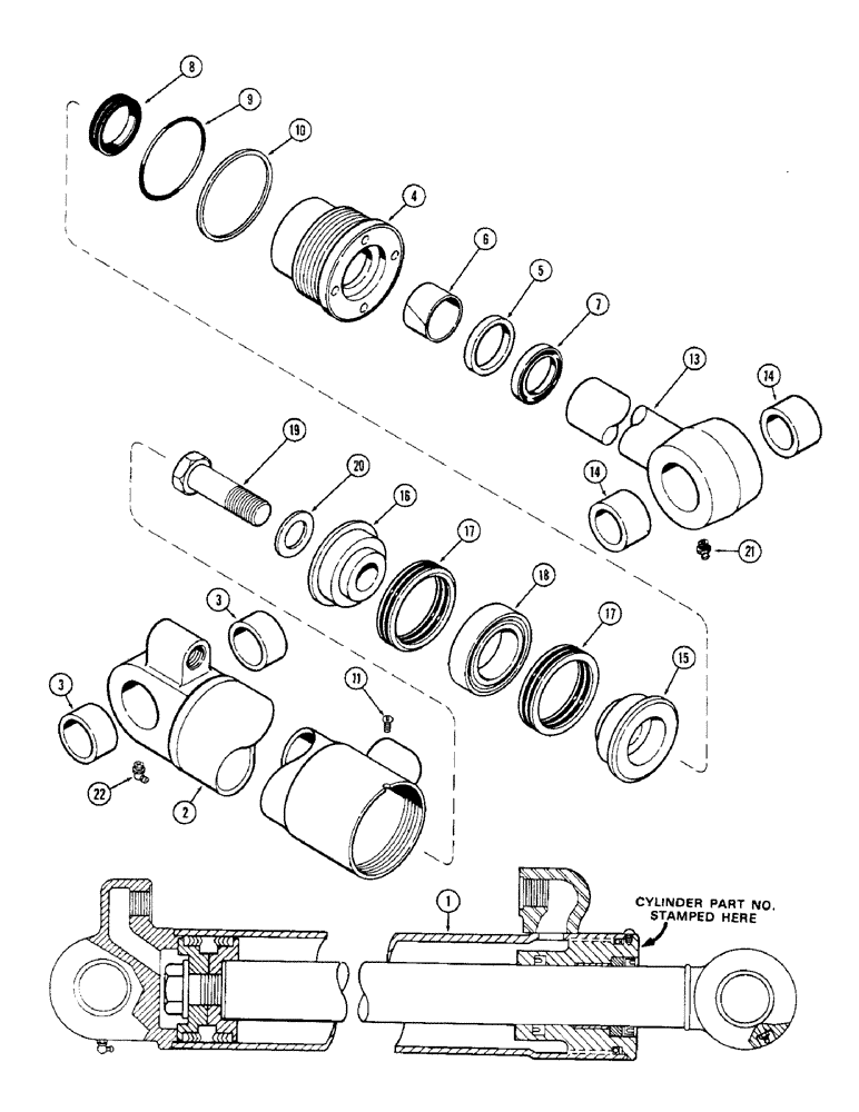 Схема запчастей Case 880 - (276) - G34755 BUCKET CYLINDER, 5" DIA. CYLINDER WITH 36-3/4" STROKE W/CENTER BEARING (USED W/EXTENDAHOE) (07) - HYDRAULIC SYSTEM