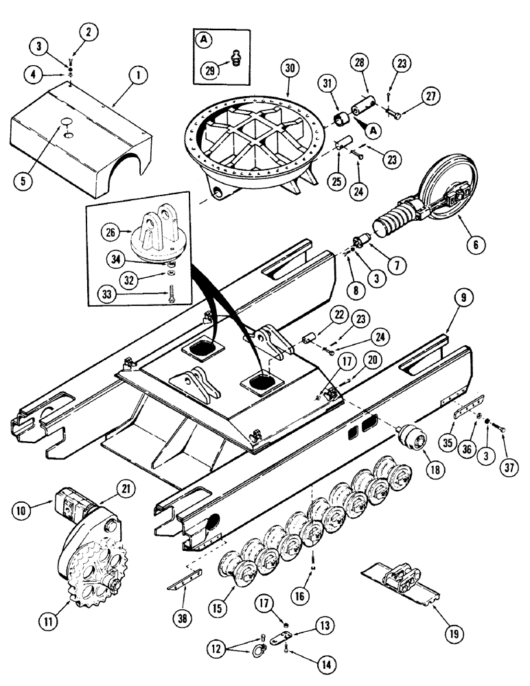 Схема запчастей Case 40 - (048) - CRAWLER UNDERCARRIAGE AND ATTACHING PARTS, (USED ON UNITS WITH OPTIONAL LEVELER) (39) - FRAMES AND BALLASTING