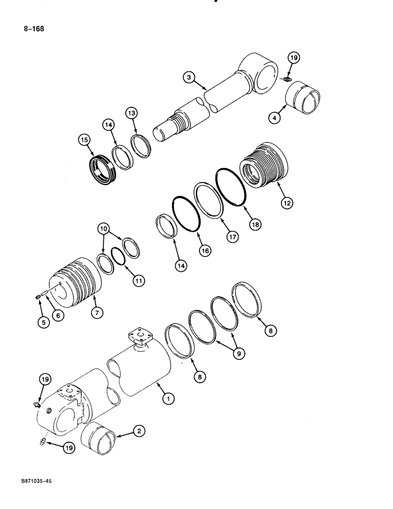 Схема запчастей Case 888 - (8-168) - BOOM CYLINDER, P.I.N. FROM 74163 TO 74418, 15201 TO 15255 (08) - HYDRAULICS