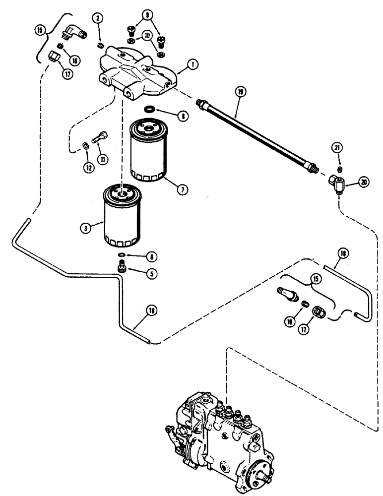 Схема запчастей Case 880B - (034) - FUEL FILTER SYSTEM, 336BDT DIESEL ENGINE (02) - FUEL SYSTEM