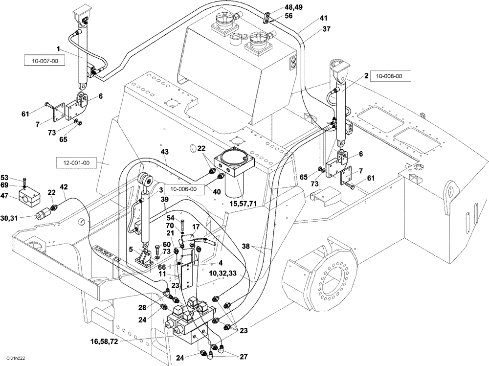 Схема запчастей Case SV228 - (10-005-00[01]) - HYDRAULIC CIRCUIT- OPERATORS COMPARTMENT TILTING CONTROL AND ENGINE HOOD (07) - HYDRAULIC SYSTEM