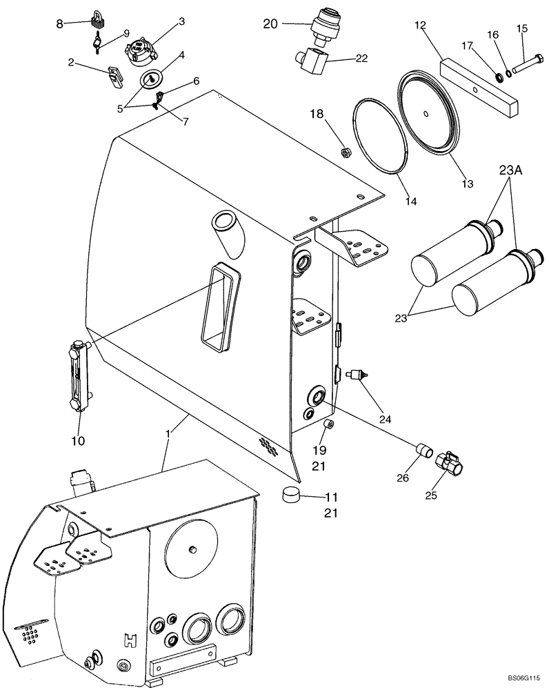 Схема запчастей Case 650K - (08-01) - RESERVOIR, HYDRAULIC - COVERS (IF USED) (08) - HYDRAULICS