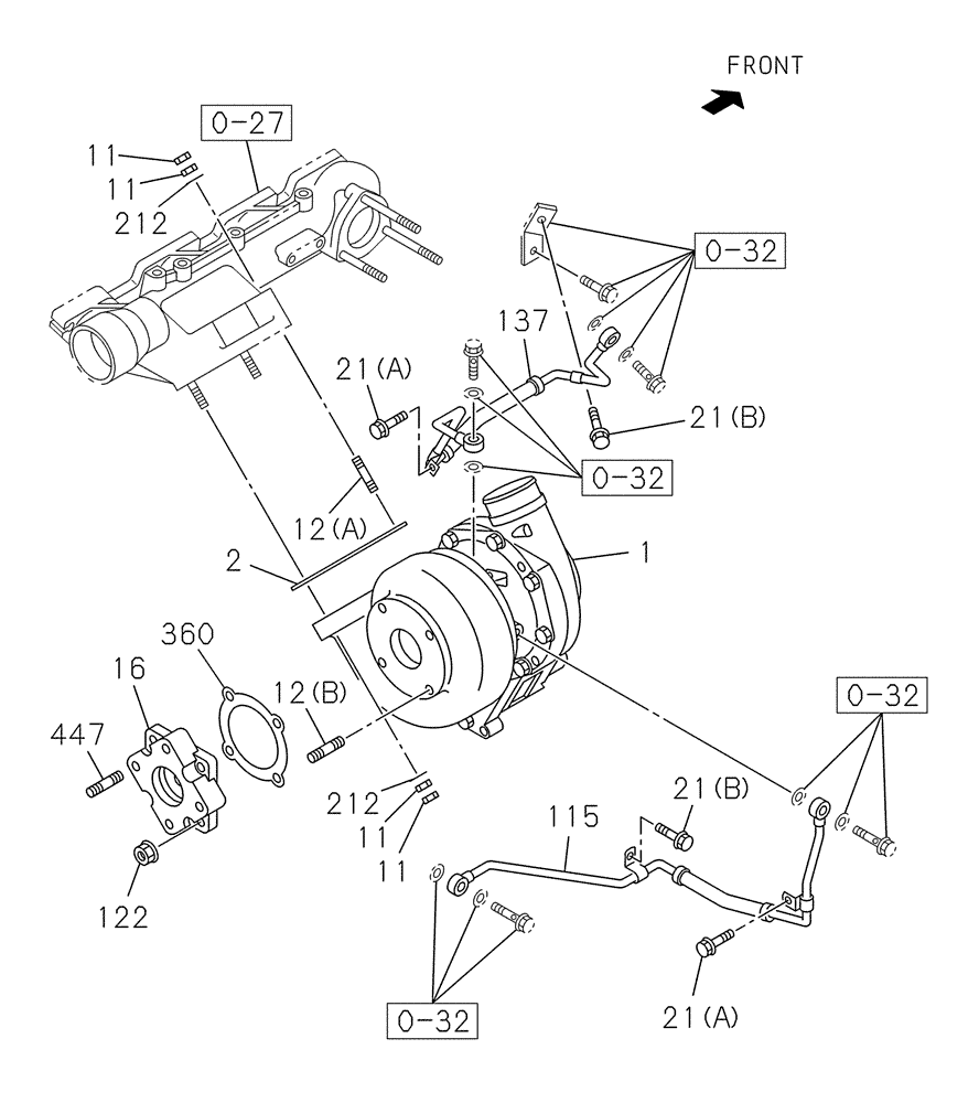 Схема запчастей Case CX350C - (02-022[00]) - TURBOCHARGER (02) - ENGINE