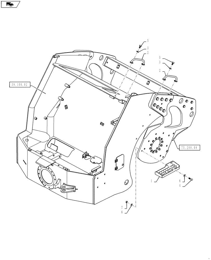 Схема запчастей Case DV207 - (90.118.02) - REAR FRAME STEP AND HANDRAIL (90) - PLATFORM, CAB, BODYWORK AND DECALS