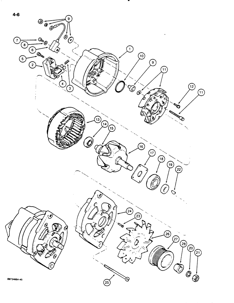 Схема запчастей Case W20C - (4-006) - A186124 ALTERNATOR, 45 AMPERE - 24 VOLT (04) - ELECTRICAL SYSTEMS