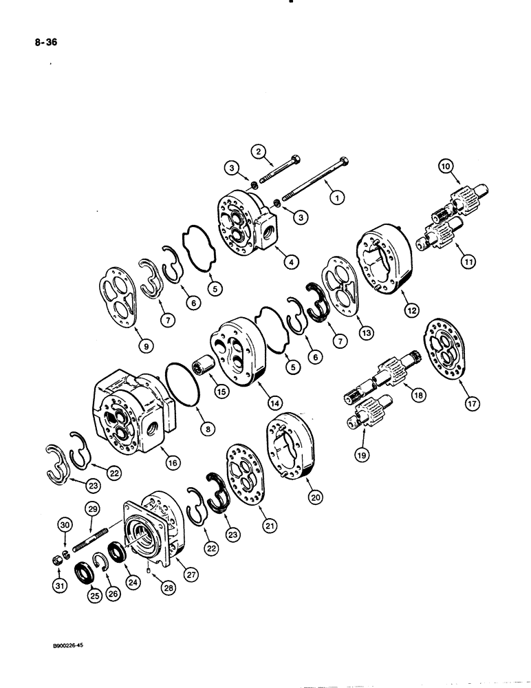 Схема запчастей Case W30 - (8-36) - EQUIPMENT AND STEERING PUMP - L127379, USED ON MODELS WITH ALLISON TRANSMISSION (08) - HYDRAULICS