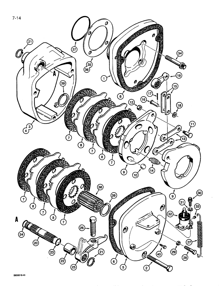 Схема запчастей Case 455C - (7-14) - TRANSMISSION BRAKE ASSEMBLY, WET, IF USED (07) - BRAKES