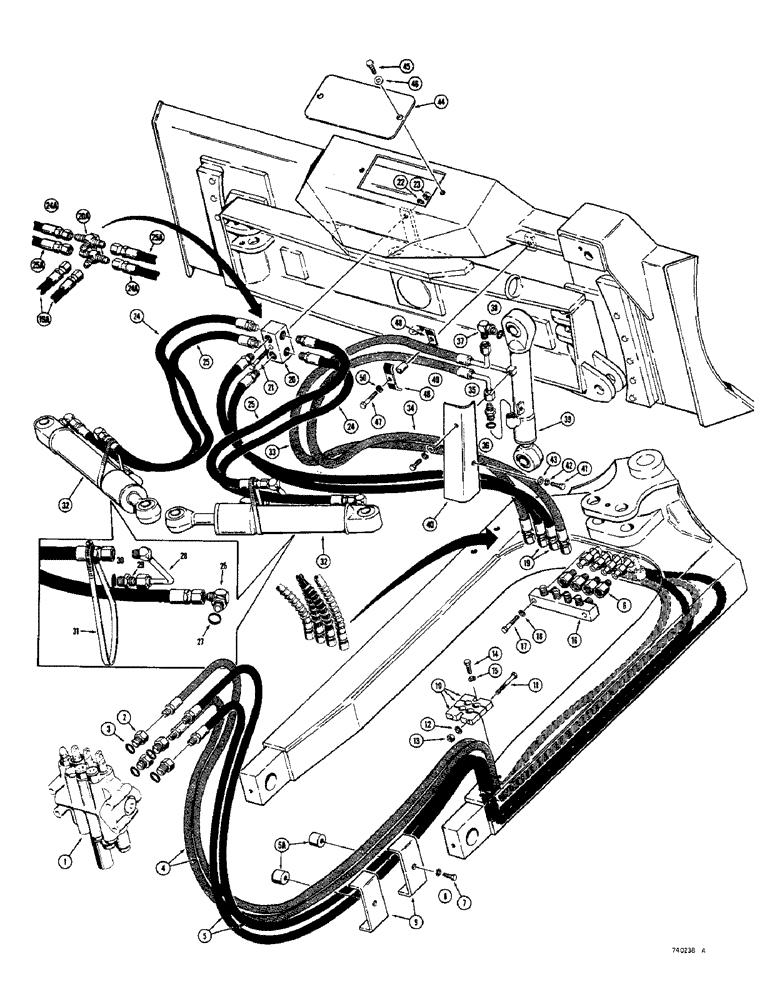 Схема запчастей Case 350 - (200) - ANGLE-TILT DOZER - ANGLE TILT HYDRAULIC CIRCUIT, USED SN. 3047966 AND AFTER (07) - HYDRAULIC SYSTEM