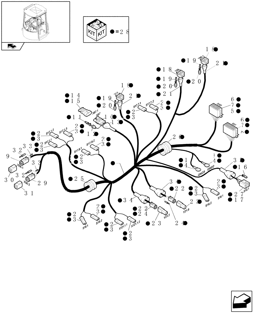 Схема запчастей Case 21E - (715[04]) - CANOPY: BOTTOM HARNESS (10) - OPERATORS PLATFORM