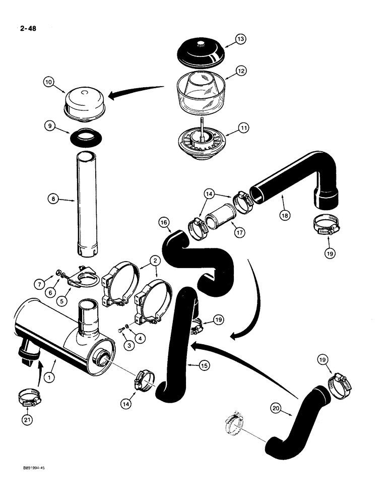 Схема запчастей Case 550 - (2-48) - AIR CLEANER MOUNTING AND INTAKE PARTS (02) - ENGINE