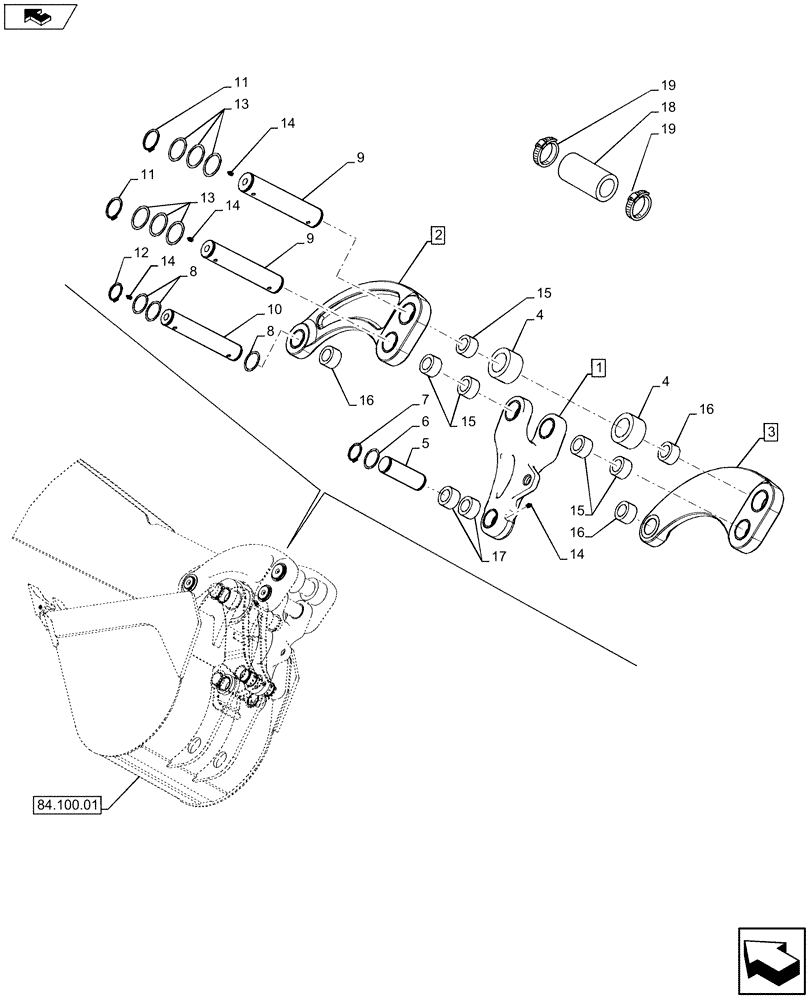 Схема запчастей Case 590SN - (84.100.1903) - BACKHOE BUCKET, COUPLING, MECHANICAL (84) - BOOMS, DIPPERS & BUCKETS