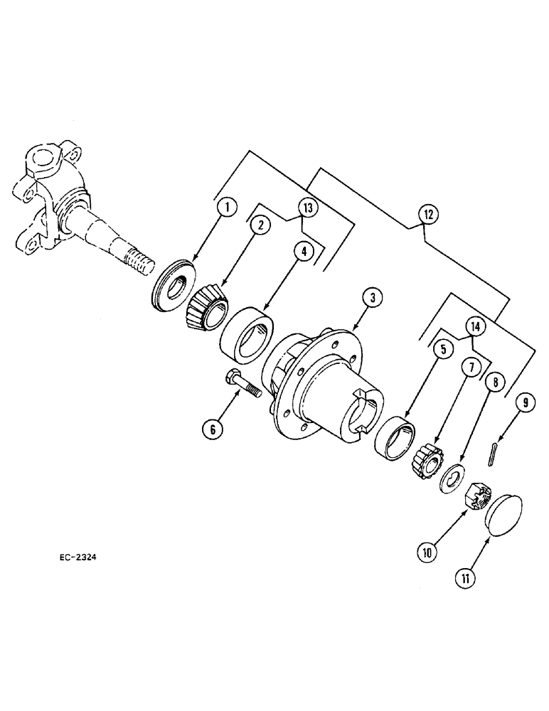 Схема запчастей Case 380B - (5-146) - WHEEL HUBS AND CAPS, HEAVY DUTY FRONT AXLE (05) - STEERING