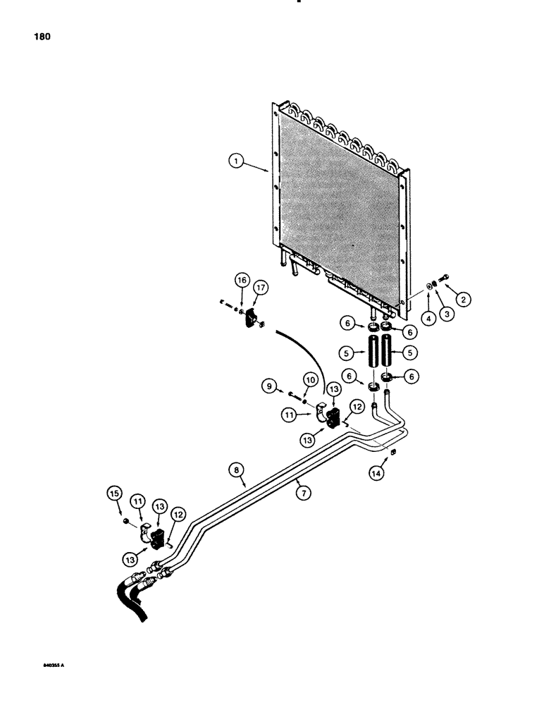 Схема запчастей Case 580E - (180) - POWER SHUTTLE COOLING SYSTEM, OIL COOLER WITH STRAIGHT CONNECTIONS (06) - POWER TRAIN