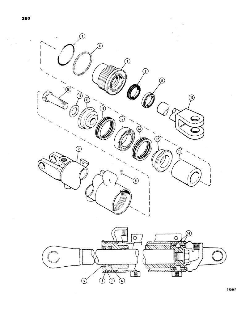 Схема запчастей Case 850 - (360) - G33714 & G33715 TILT & PITCH CYL., POWER ANGLE TILT PITCH DOZER, GLAND HAS I.D. RING (07) - HYDRAULIC SYSTEM