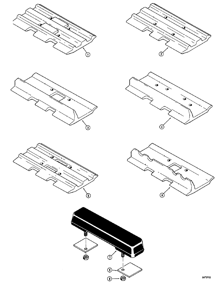 Схема запчастей Case 750 - (154) - TRACK SHOES (NOTCH CUT), USED ON DRAWBAR AND DOZER MODELS W/ TRAC. S/N 7071626 & AFTER (04) - UNDERCARRIAGE