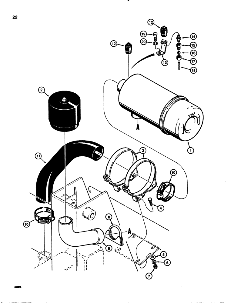 Схема запчастей Case 1845 - (022) - AIR CLEANER AND PRE-CLEANER MOUNTING PARTS, MACHINE WITH DIESEL ENGINE (10) - ENGINE