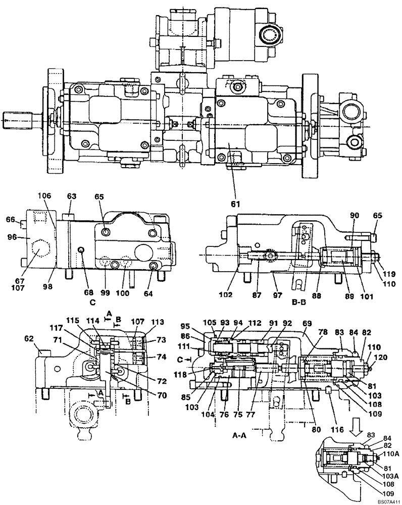 Схема запчастей Case CX135SR - (08-063) - KMJ2937 PUMP ASSY, HYDRAULIC - REGULATOR, MODELS WITH DOZER BLADE (08) - HYDRAULICS