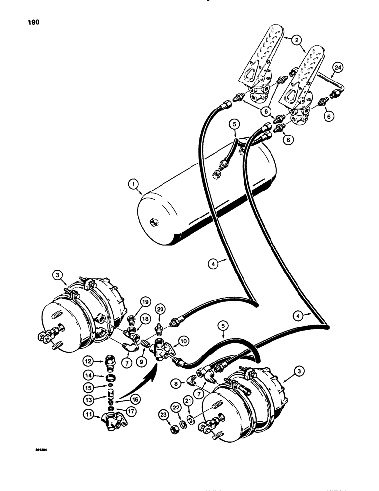 Схема запчастей Case 780B - (190) - BRAKE SYSTEM RESERVOIR TO BRAKE TREADLES,, QUICK RELEASE VALVE & BRAKE ACTUATOR (07) - BRAKES