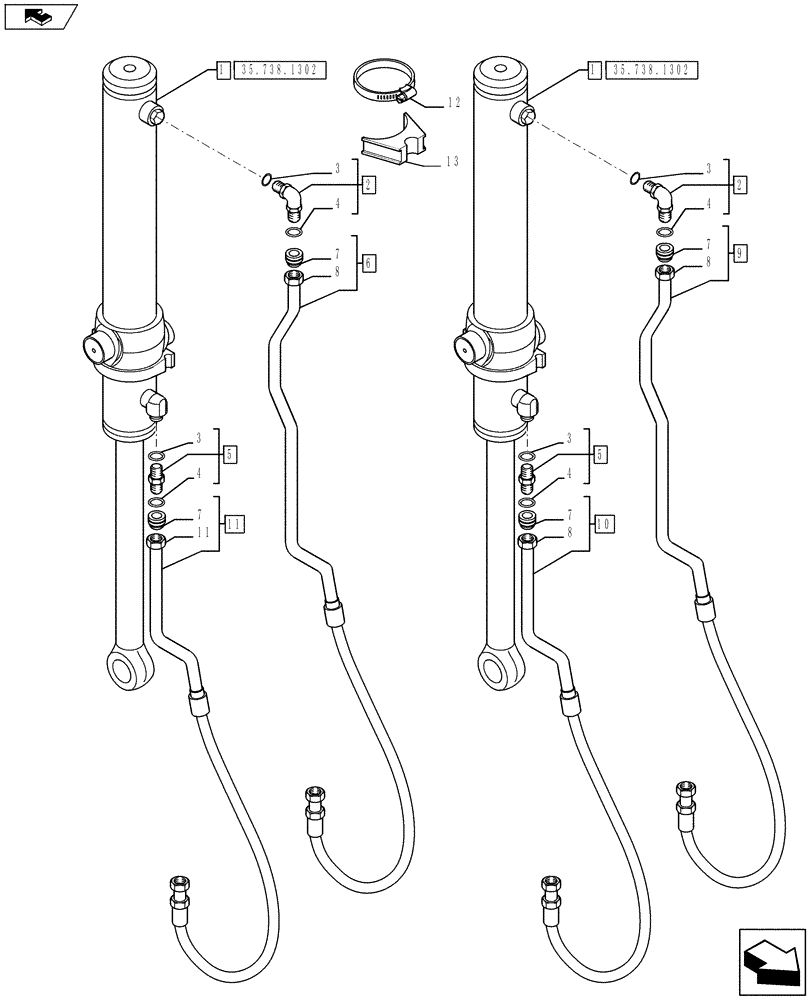 Схема запчастей Case 590SN - (35.701.1302) - HYDRAULICS - LOADER LIFT (35) - HYDRAULIC SYSTEMS