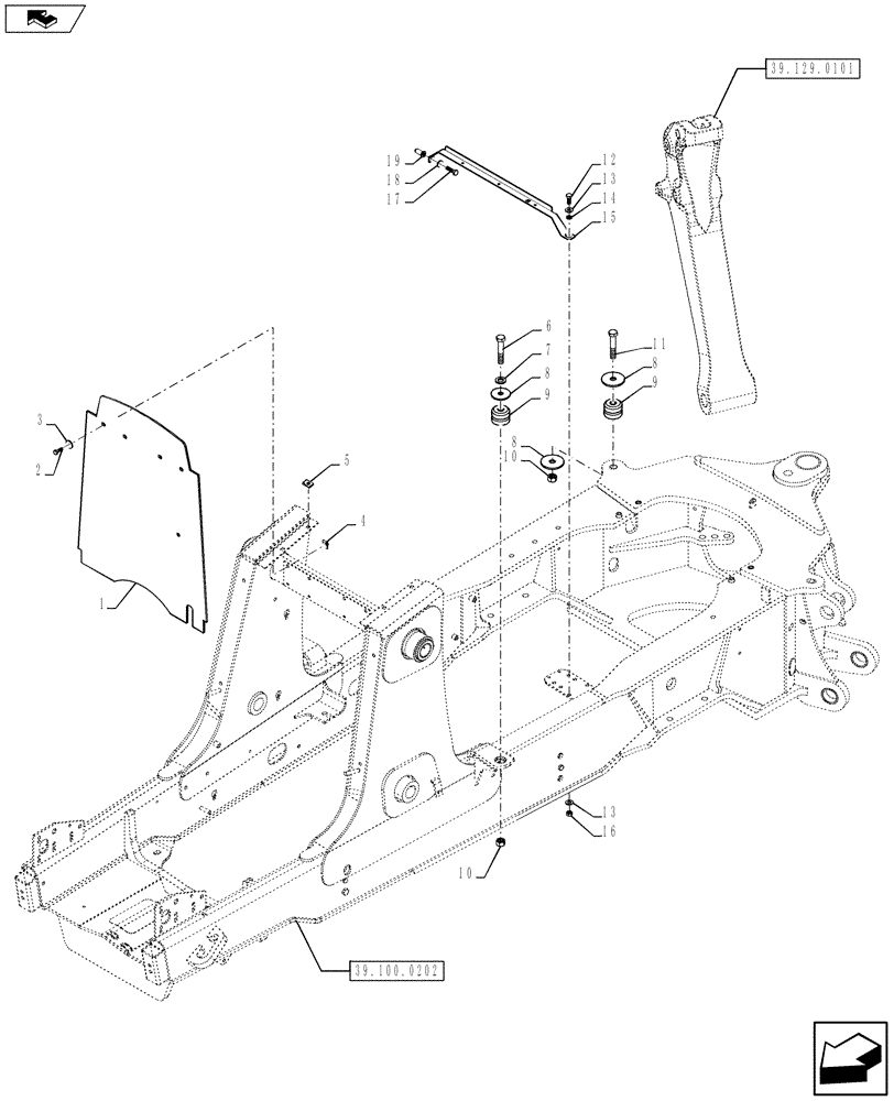 Схема запчастей Case 590SN - (39.100.0102) - CHASSIS (39) - FRAMES AND BALLASTING