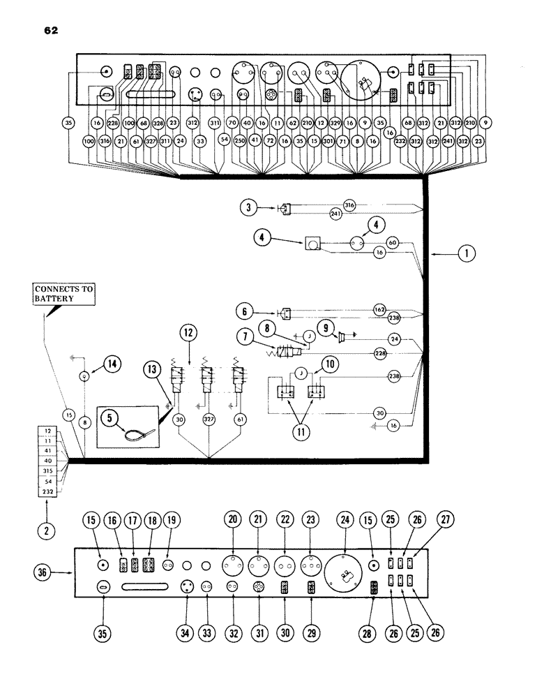 Схема запчастей Case 980B - (062) - INSTRUMENT PANEL AND TURNTABLE WIRING HARNESS, (USED ON UNITS PRIOR TO PIN 6204051) (06) - ELECTRICAL SYSTEMS