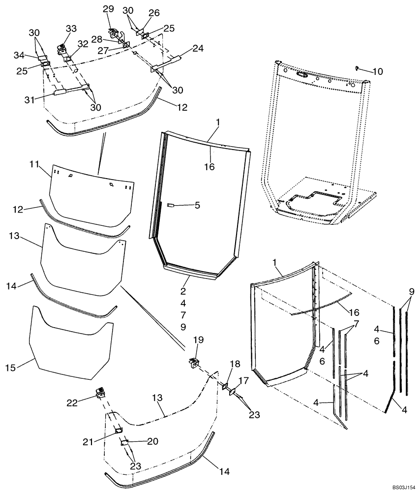 Схема запчастей Case 590SM - (09-58) - CAB - WINDOW, REAR (09) - CHASSIS/ATTACHMENTS