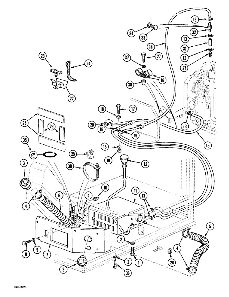 Схема запчастей Case 888 - (9D-24) - ADAPTING PARTS AND HEATER LINES (09) - CHASSIS