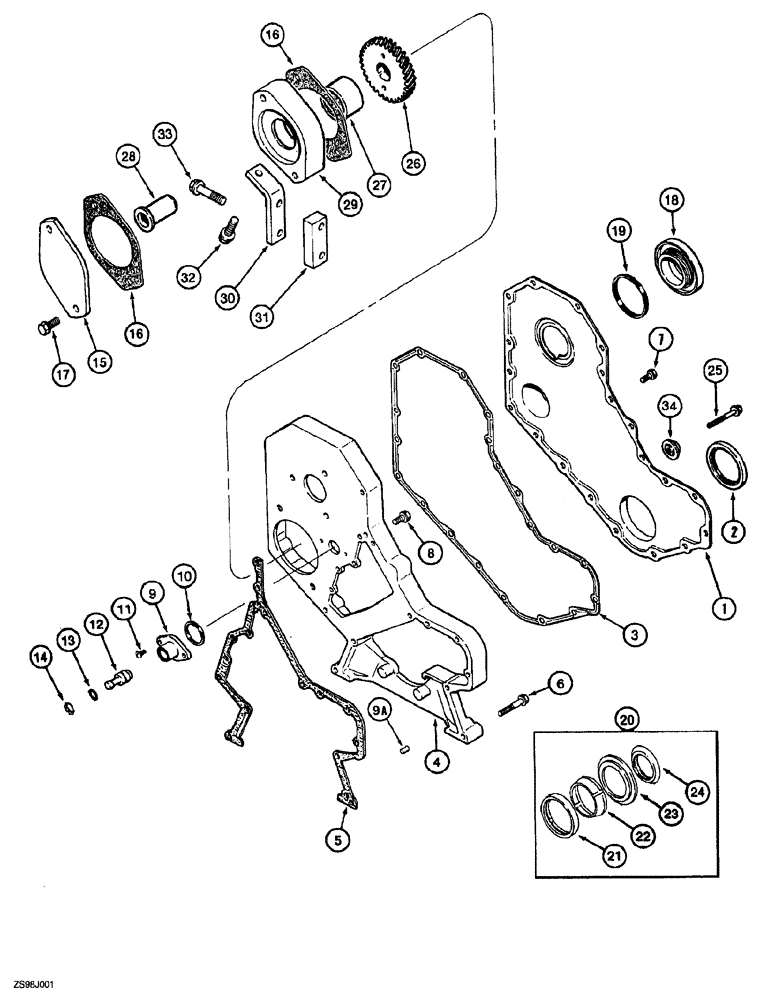 Схема запчастей Case 850G - (2-24) - FRONT GEAR COVER (PRIOR TO P.I.N. JJG0254015, EXCEPT FOR JJG0254005 TO JJG0254009) (01) - ENGINE