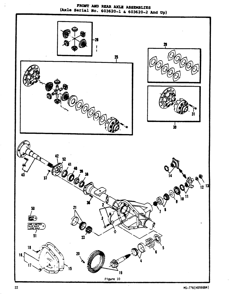 Схема запчастей Case N63 - (22) - FRONT AND REAR AXLE ASSEMBLIES, (AXLE SERIAL NO. 603620-1 & 603620-2 AND UP 