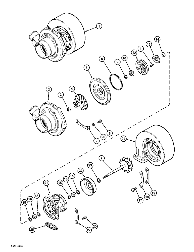 Схема запчастей Case 860 - (2-24) - TURBOCHARGER ASSEMBLY - 4T-390 ENGINE (02) - ENGINE