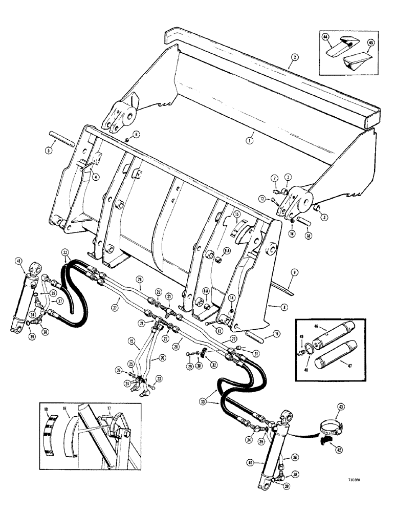 Схема запчастей Case 33S - (028) - 4-IN-1 BUCKET, USED WITH SNAP RING TYPE MOUNTING PINS 