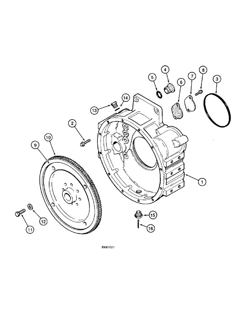 Схема запчастей Case 821B - (2-42) - FLYWHEEL AND HOUSING, 6T-830 ENGINE, PRIOR TO P.I.N. JEE0050601 (02) - ENGINE