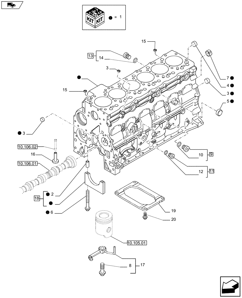 Схема запчастей Case F4HFA613A E002 - (10.001.02) - CYLINDER BLOCK & RELATED PARTS (5801371818 - 2852417 - 2852728) (10) - ENGINE