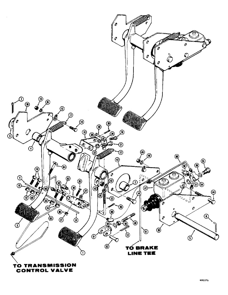 Схема запчастей Case W7 - (152) - HYDRAULIC BRAKE SYSTEM, BRAKE PEDALS AND CLUTCH CONTROL, LATE PRODUCTION (07) - BRAKES